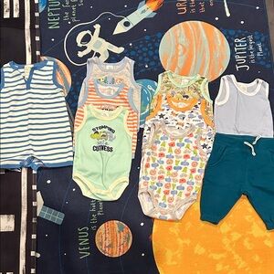 Bundle of Mixed Baby Boys One-Piece and Romper Set - Blue, Green, Gray, White